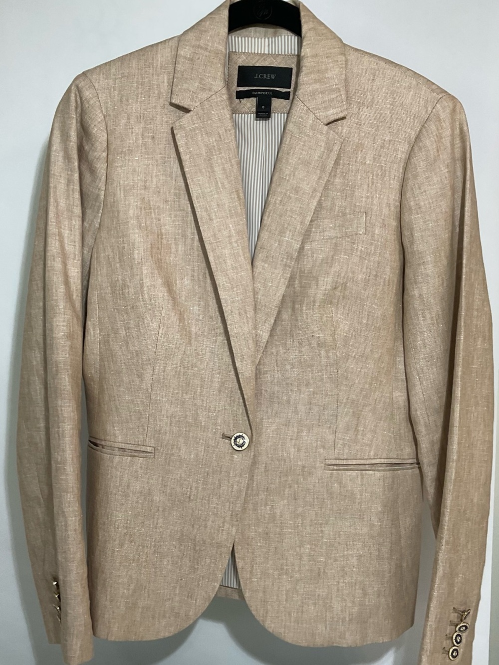J. Crew Men's Beige Single-Button Linen-Blend Blazer